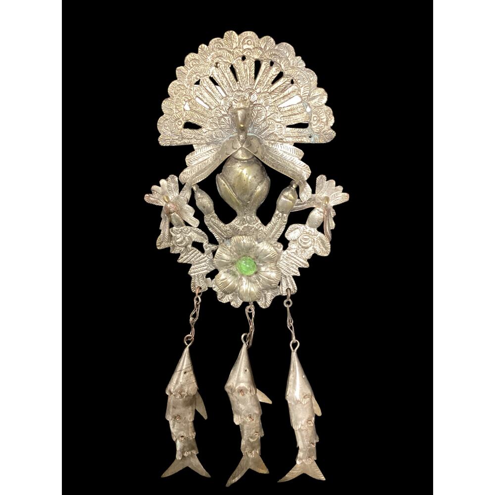 Gorgeous Rare Vintage Metal Shawl Brooch Peacock Peruvian Colonial Tupu Pin